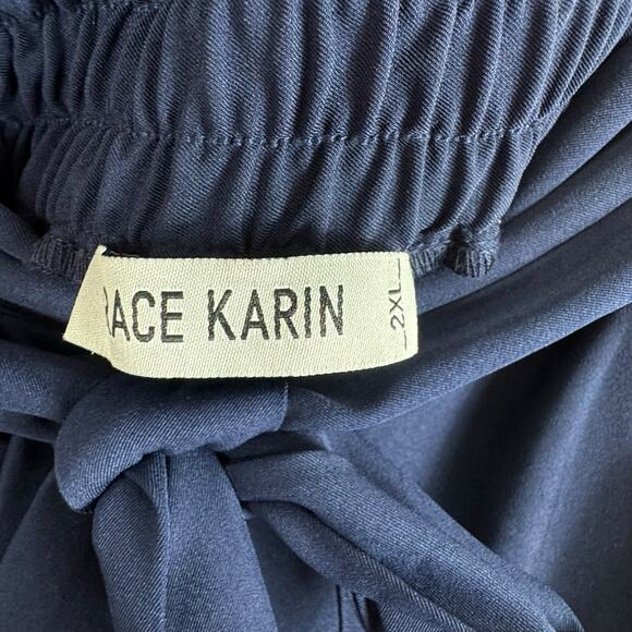 Grace Karin NWT Navy Blue High Rise Paperbag Skinny Cropped Belted Pants Sz 2XL - Picture 6 of 7